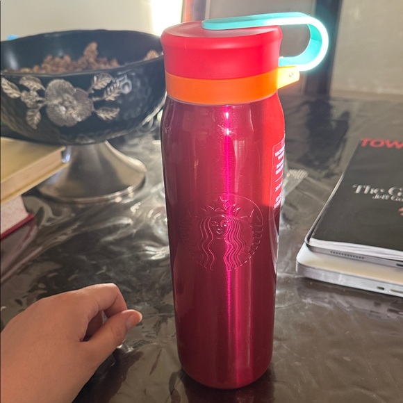 Starbucks Other - Starbucks Red Tumbler with Orange and Blue Accents